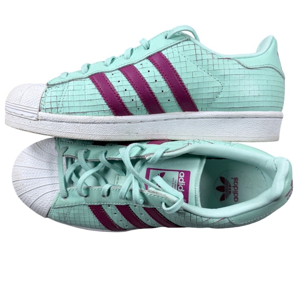 Adidas Superstar Mint Green Purple Grid Leather Shell Toe Sneakers B72717 US 5
